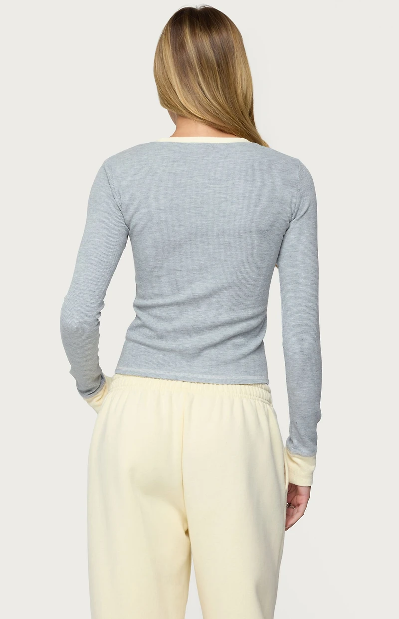 Edikted Rora Contrast Long Sleeve Waffle Top