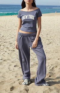 John Galt Bonnie New York Applique Off-The-Shoulder Crop Top