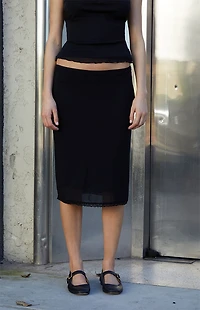 John Galt Black Sephira Lace Trim Midi Skirt