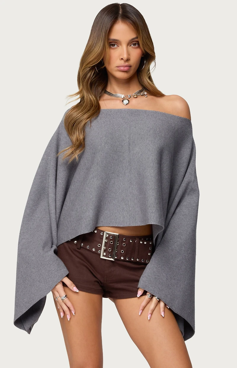 Edikted Sharla Off Shoulder Poncho Sweater