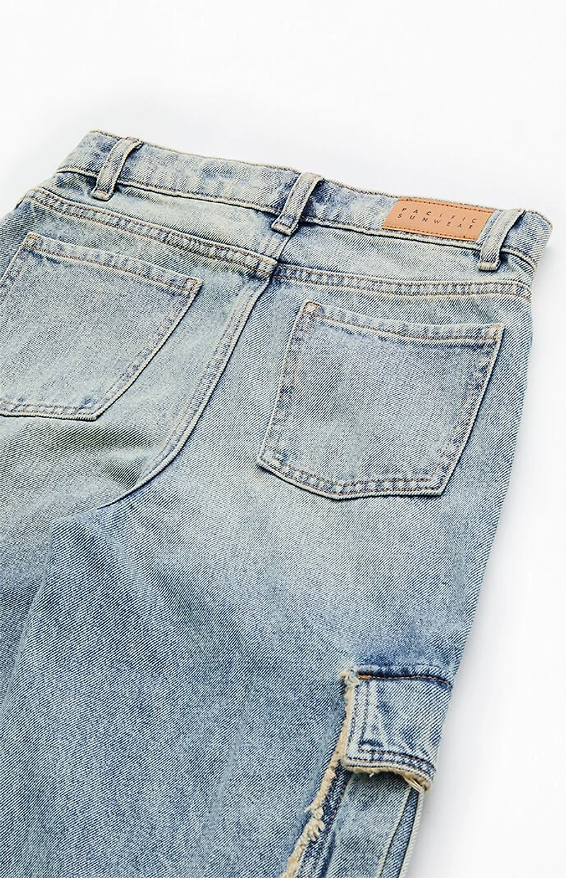 Pacsun Kids Baggy Jeans Frayed Cargo Medium Blue