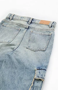 Pacsun Kids Baggy Jeans Frayed Cargo Medium Blue