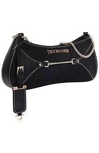 True Religion Top Zip Black Denim Shoulder Bag