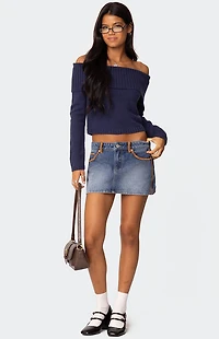 Edikted Vera Suede Trim Denim Mini Skirt