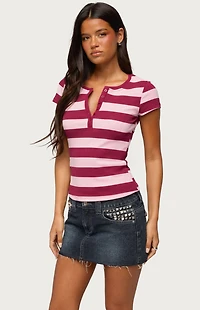 Edikted Rhianon Striped Henley Top