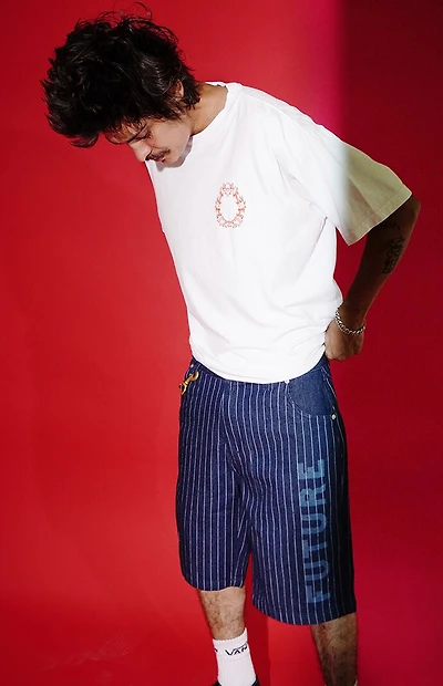 FUTURE SAINT Pinstripe Baggy Denim Shorts