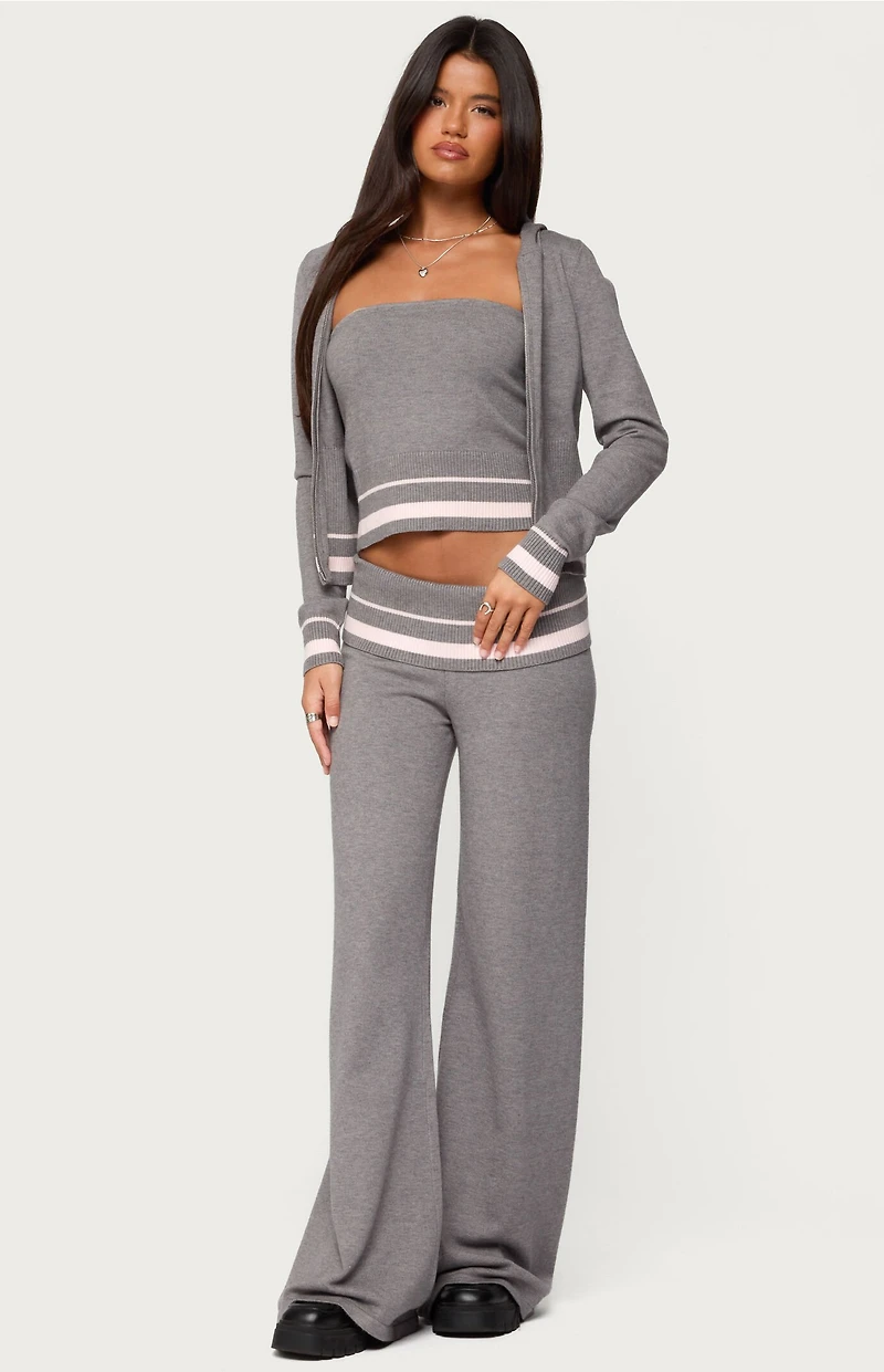 Edikted Kaliya Stripey Knit Zip Up Hoodie