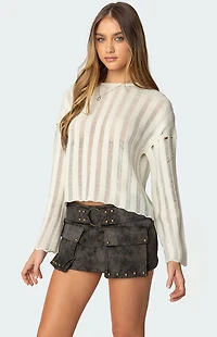 Edikted Stripey Shredded Sweater