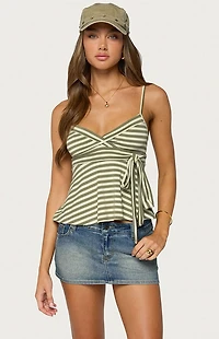 Edikted Kova Striped V Neck Babydoll Top