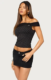 Edikted Eela Off-The-Shoulder Polka Dot Top