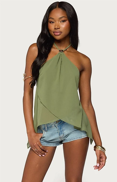 Edikted Chiffon Split Back Halter Top