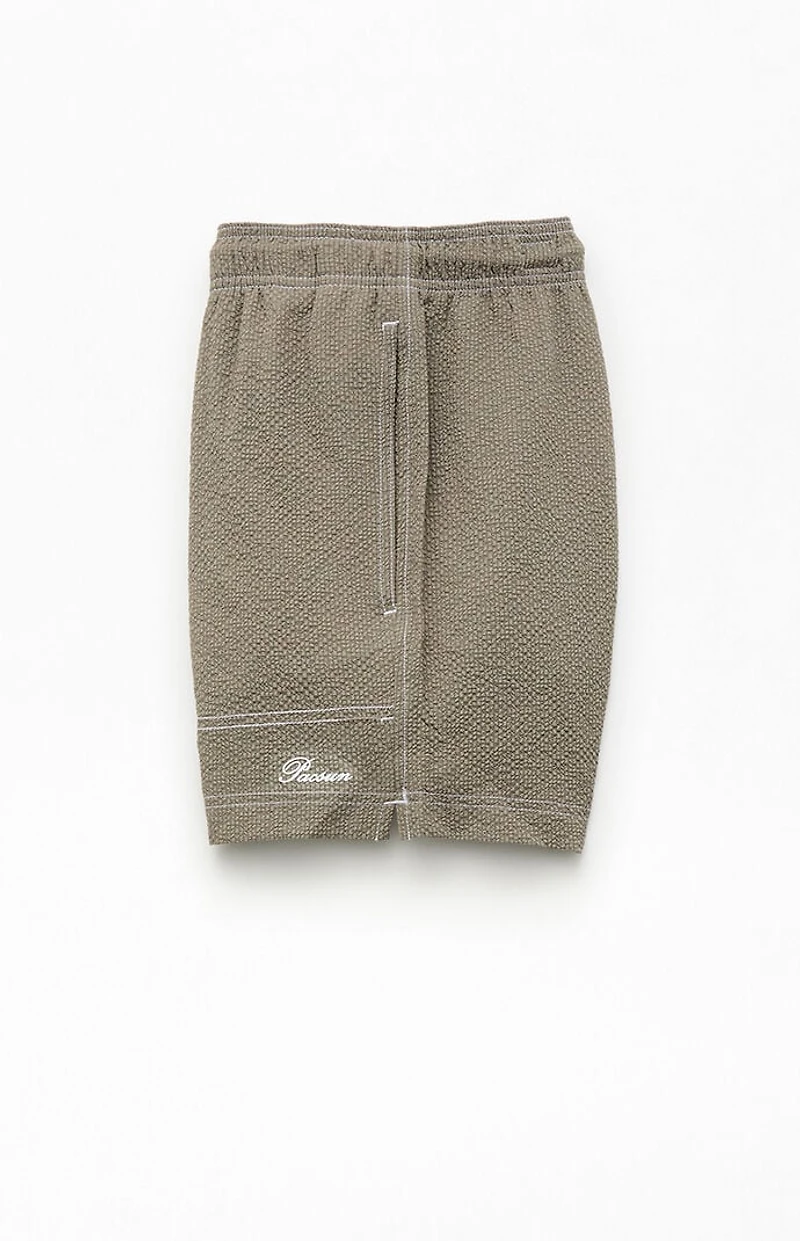 Pacsun Cursive Contrast Stitched Seersucker 4.5" Swim Trunks