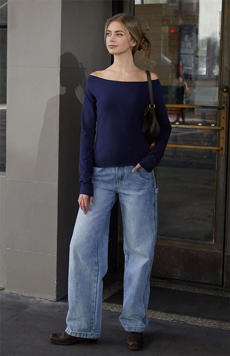 John Galt Navy Bonnie Off-The-Shoulder Top