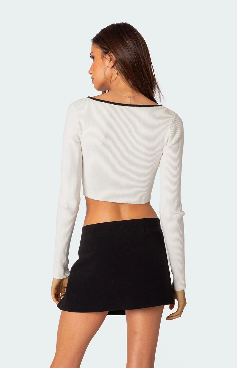 Edikted Billy Bow Cut Out Ribbed Crop Top