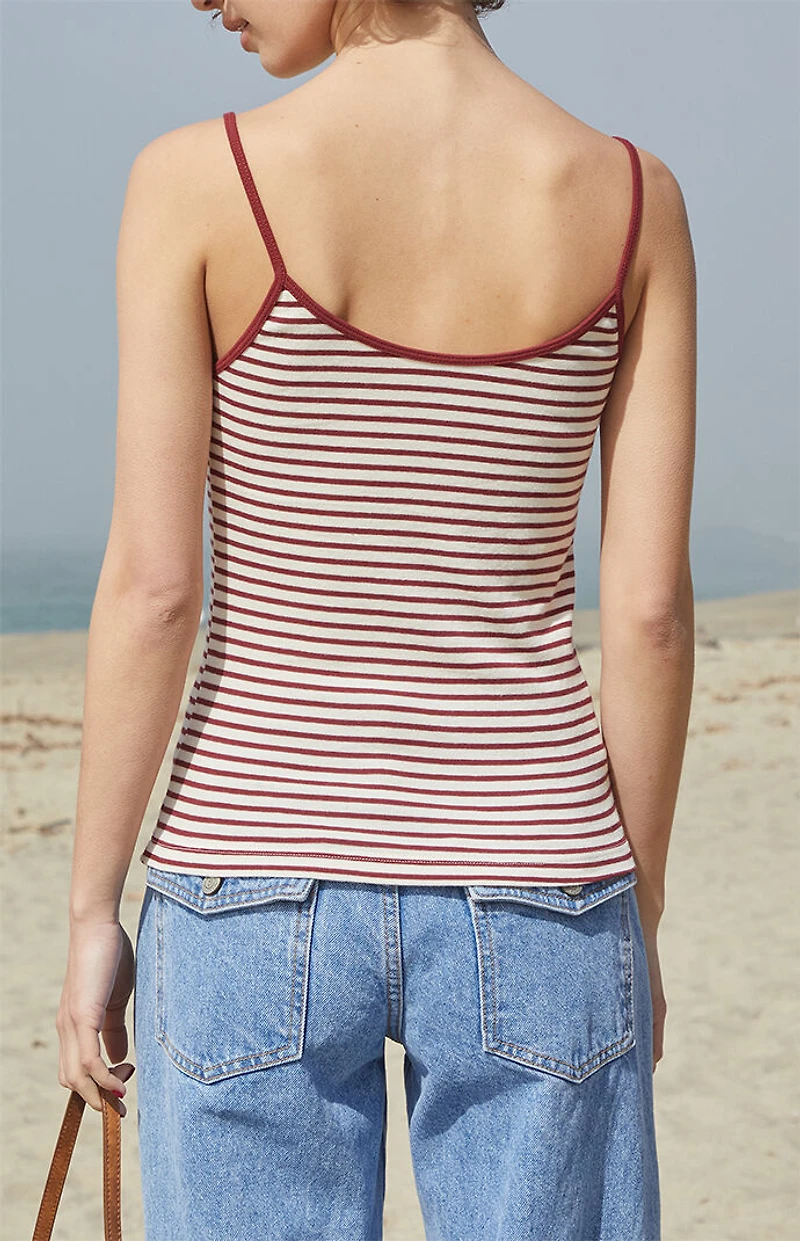 John Galt White & Burgundy Striped Skylar Tank Top