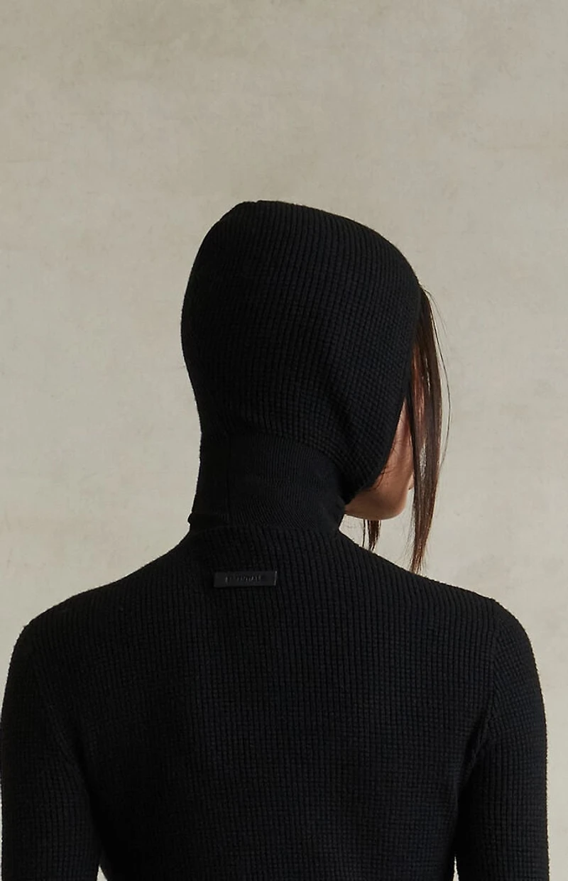 Fear of God ESSENTIALS Women's Jet Black Waffle Knit Tight Hooded Sweater