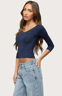 Edikted Cecilie Quarter Sleeve V Neck Top