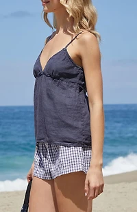 John Galt Dark Blue Edith Linen Tank Top