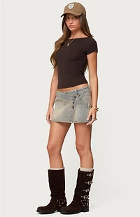 Edikted Wrap Mud Wash Denim Mini Skort