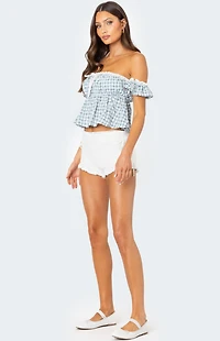 Edikted Lacey Ruffle Trim Fold Over Shorts