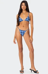Edikted Preppy Plaid String High Cut Bikini Bottom