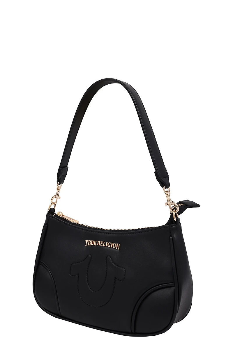 True Religion Black Trapunto Logo Shoulder Bag