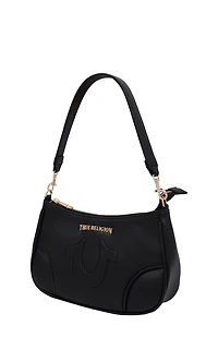 True Religion Black Trapunto Logo Shoulder Bag