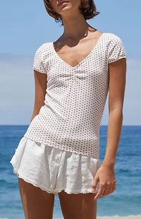 John Galt Heart Print Gina Cinched Top