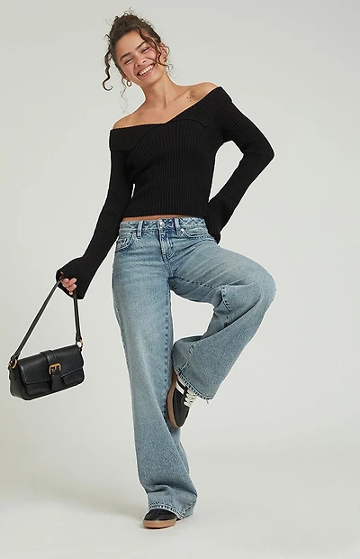 Pacsun Casey Medium Indigo Twist Seam Low Rise Baggy Jeans