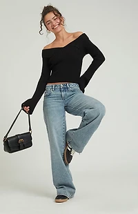 Pacsun Casey Medium Indigo Twist Seam Low Rise Baggy Jeans