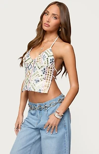 Edikted Embroidered Sequin Backless Top