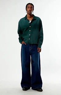 Pacsun Pike Washed Green Cropped Long Sleeve Work Shirt