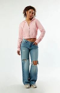 True Religion Raw Edge Big T Shrunken Zip Up Hoodie