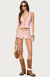Edikted Elisha Lace Up Faux Leather Halter Top