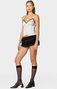 Edikted Polka Dot Satin Lace Trim Top