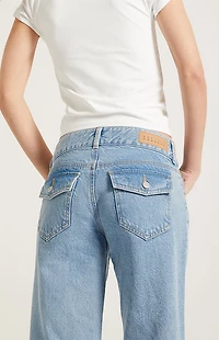 Pacsun Zoe Low Rise Girlfriend Jeans Button Pocket Light Blue