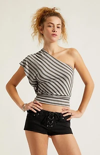 Third Charm Joan One Shoulder Striped Top