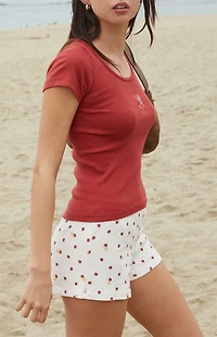 John Galt Cherry Bow Embroidered Zelly Top