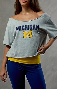 WILD COLLECTIVE Michigan Wolverines Off-The-Shoulder Oversized T-Shirt