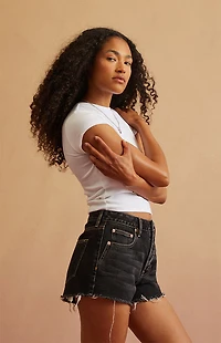 RARE DNM EDIT Black Frayed High Waisted Denim Festival Shorts