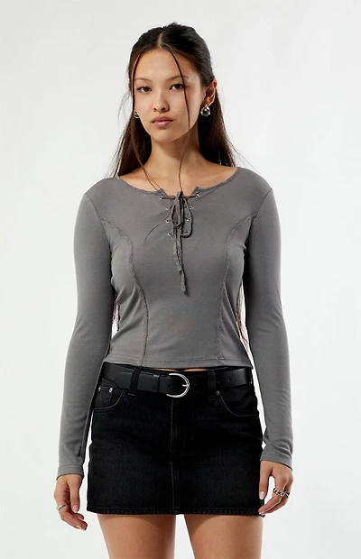 Your Favorite Zoey V-Neck Lace-Up Long Sleeve Top