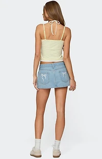 Edikted Eyelet Bows Denim Mini Skirt
