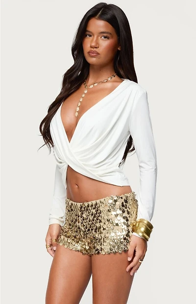 Edikted Twisted V Neck Long Sleeve Top