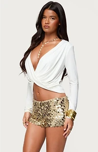 Edikted Twisted V Neck Long Sleeve Top