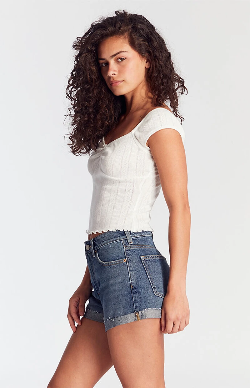 Pacsun Dark Indigo Roll Cuff Denim Mom Shorts