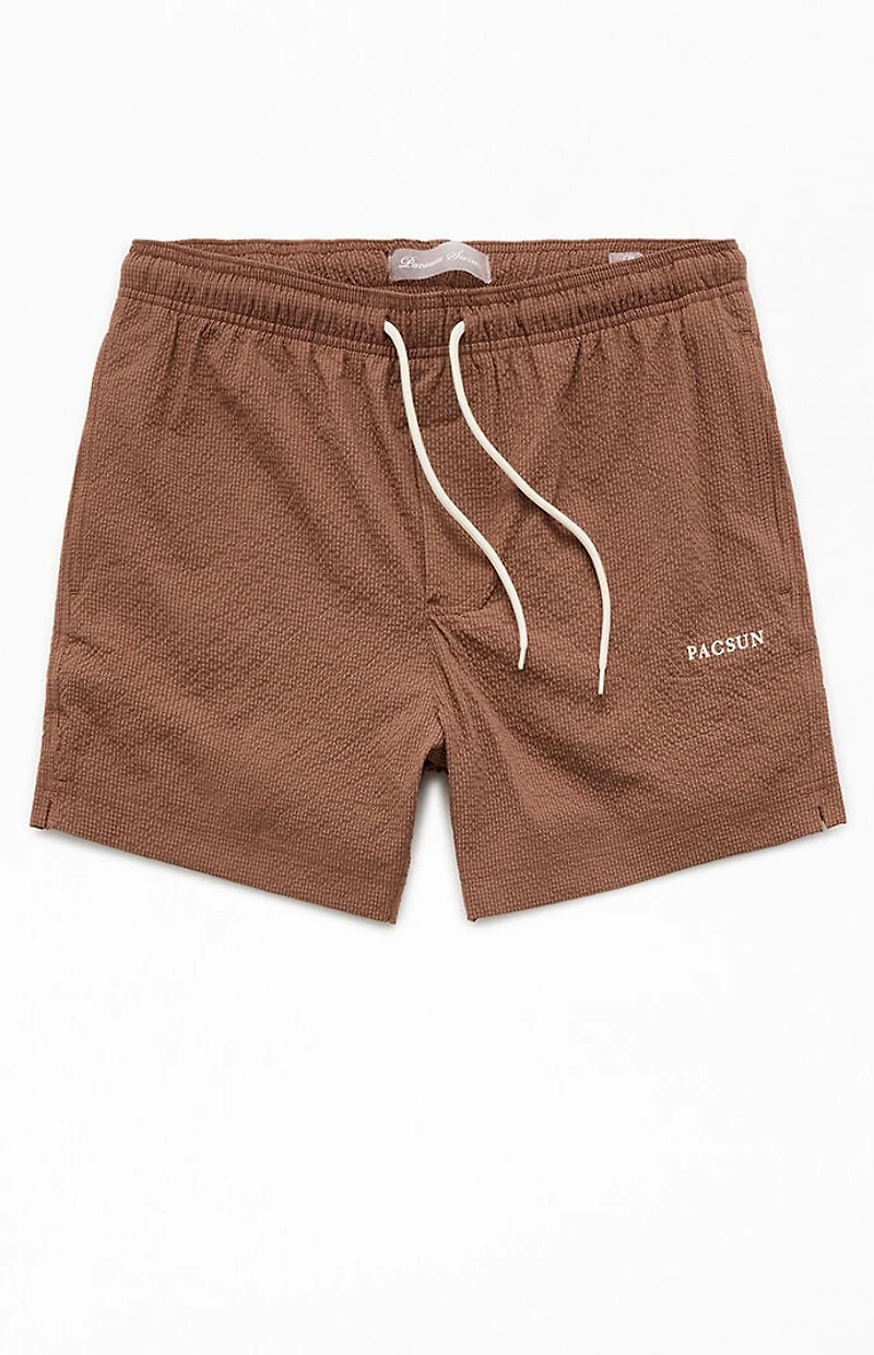 Pacsun Sail Brown Seersucker 4.5'' Swim Trunks