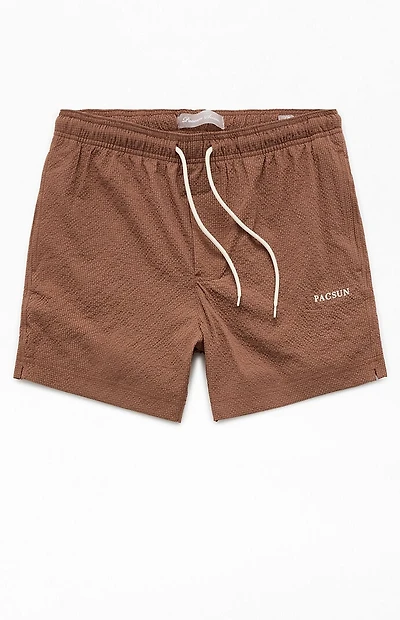 Pacsun Sail Brown Seersucker 4.5'' Swim Trunks