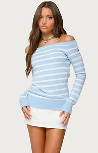 Edikted Lori Striped Off Shoulder Sweater