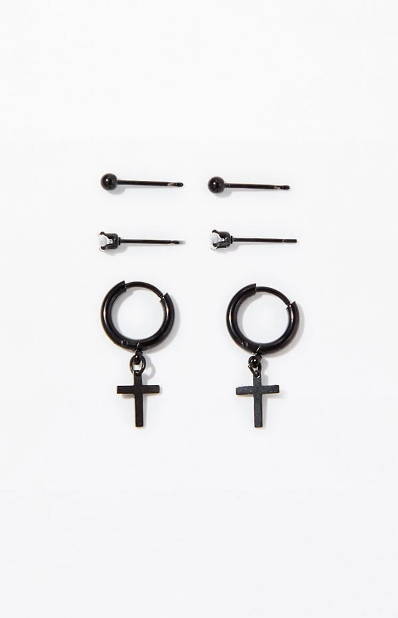 Pacsun 3 Pack Multi Black Cross Earrings