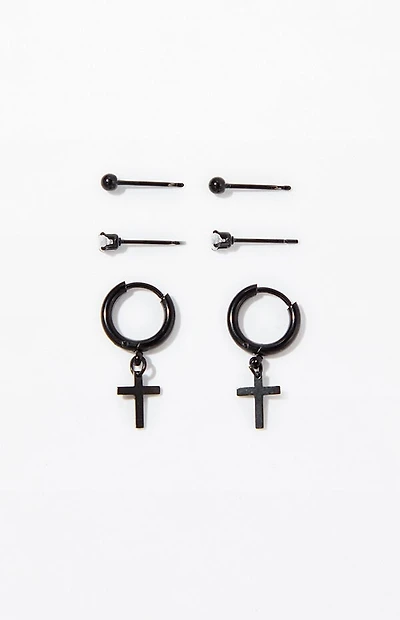 Pacsun 3 Pack Multi Black Cross Earrings